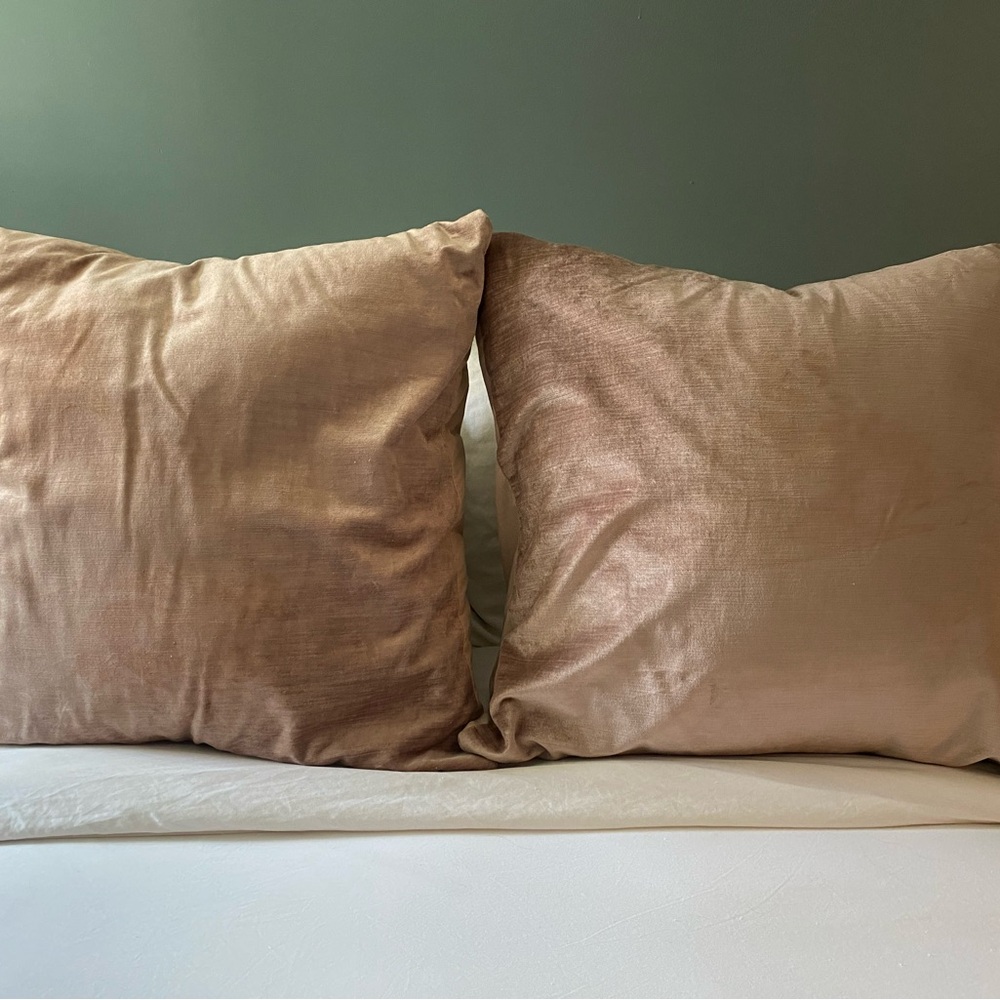 Pair of West Elm Euro Sized Luxurious Velvet Pillow Covers | Pale Pink